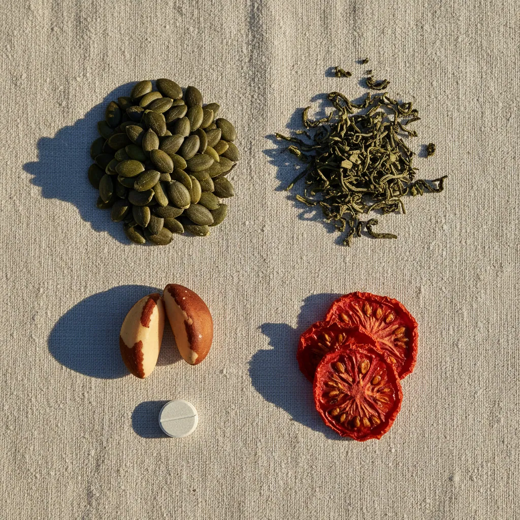 Pompoenpitten supplement mannen - natuurlijke ingrediënten Alpha Drive uitgelegd op linnen ondergrond
